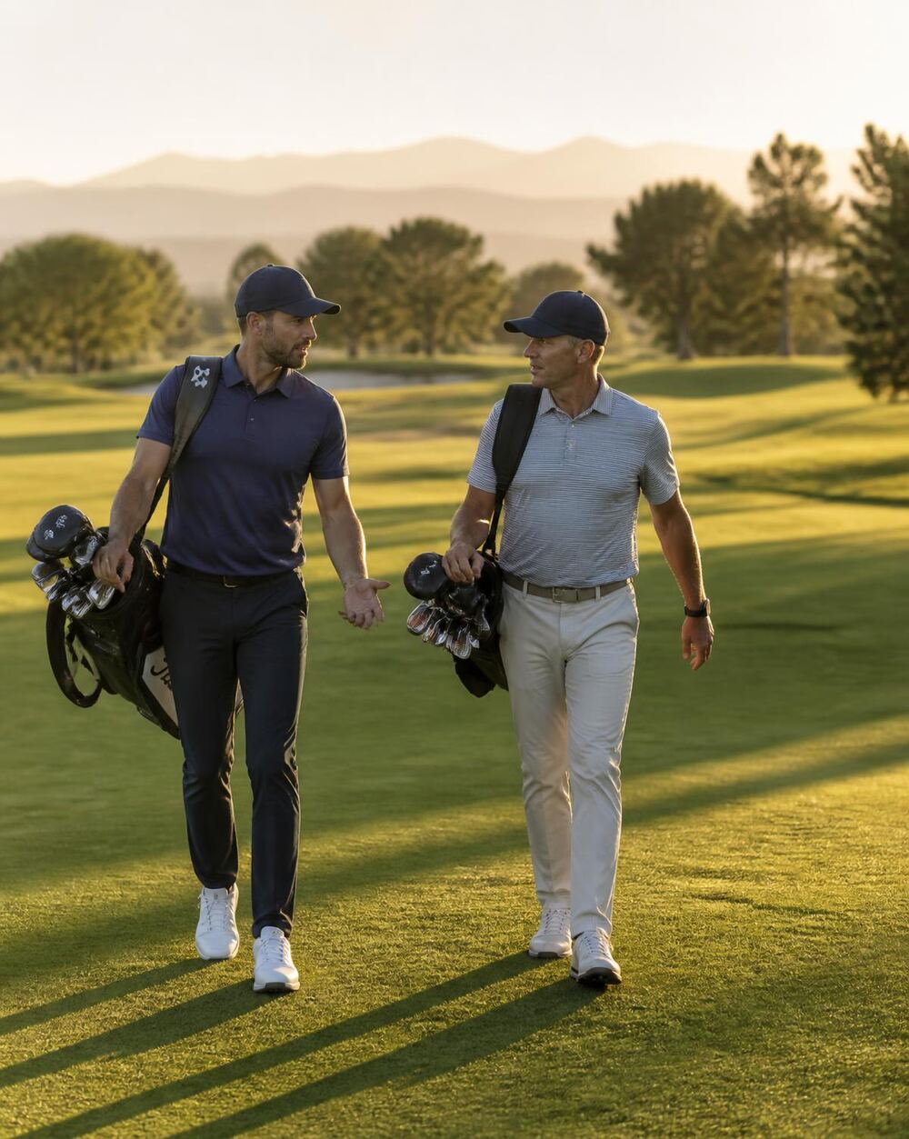 Coach and student walking the fairway together during an on course playing lesson